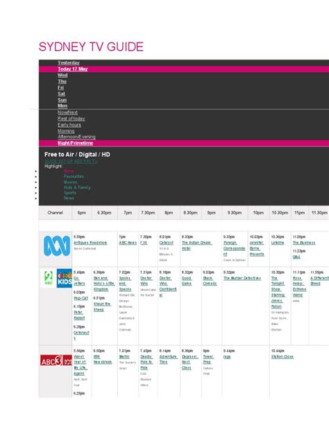 9 entertainment sydney tv guide.